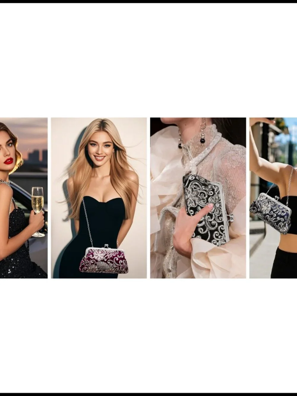 Floral Embroidery Sequin Suede Evening Clutch Kiss Lock Wedding Party